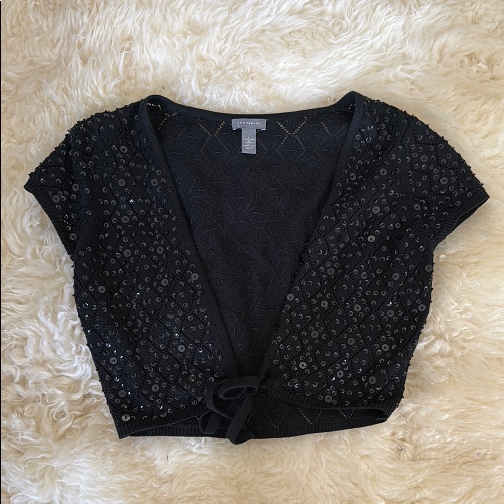 Ann Taylor Black Sequin Cropped Top